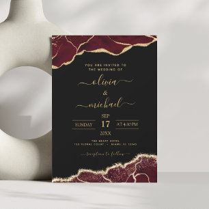 Agate Burgundy Gold Black Modern Wedding Invitation
