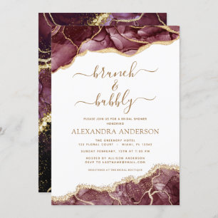 Agate Burgundy Gold Brunch & Bubbly Bridal Shower  Invitation