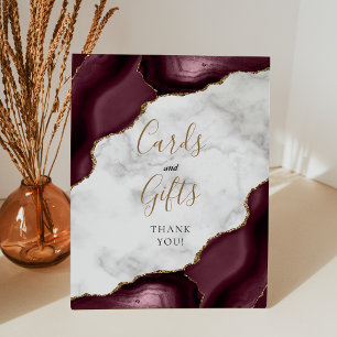 Agate Burgundy Gold Marble Wedding Cards and Gifts Pedestal Sign