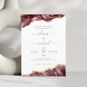 Agate Burgundy Gold Modern Wedding Invitation