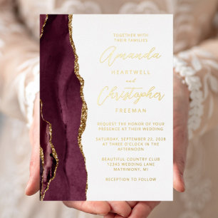 Agate Burgundy Gold Script Wedding