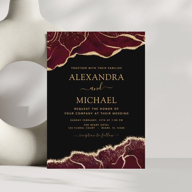 Agate Burgundy Gold Wedding Invitation (Creator Uploaded)