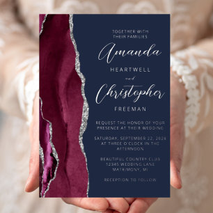 Agate Burgundy Silver Navy Blue Wedding