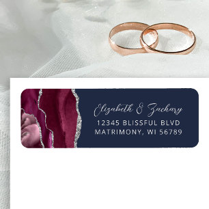 Agate Burgundy Silver Navy Wedding Return Address