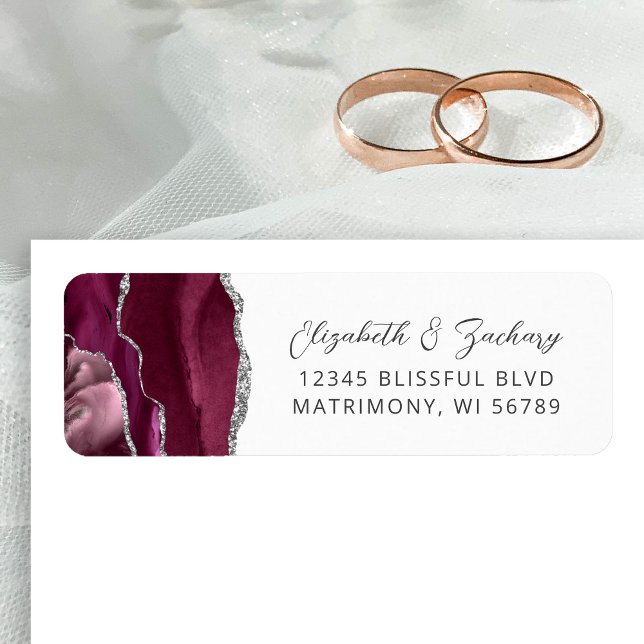 Agate Burgundy Silver Wedding Return Address (Creator Uploaded)