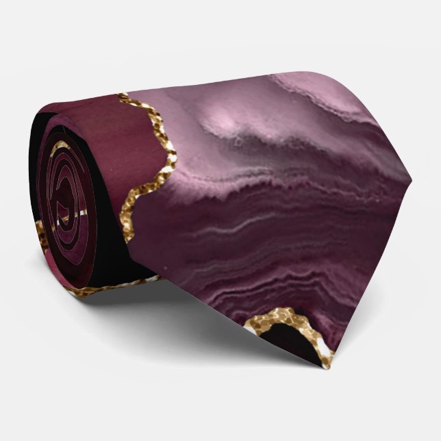 Agate Burgundy Wedding pattern Tie (Rolled)