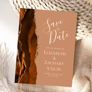 Agate Burnt Orange Dusty Terracotta Save the Date Announcement Postcard