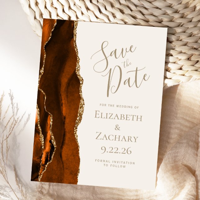 Agate Burnt Orange Gold Ivory Save the Date Announcement Postcard (Creator Uploaded)