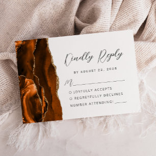 Agate Burnt Orange Gold Modern Script Wedding RSVP Card