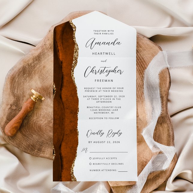 Agate Burnt Orange Gold Script All In One Invitation (Creator Uploaded)
