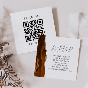 Agate Burnt Orange Gold Wedding QR Code RSVP Enclosure Card