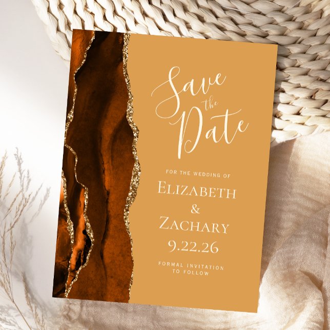 Agate Burnt Orange Honey Gold Save the Date Announcement Postcard (Creator Uploaded)