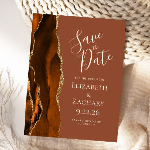 Agate Burnt Orange Rust Brown Save the Date Announcement Postcard