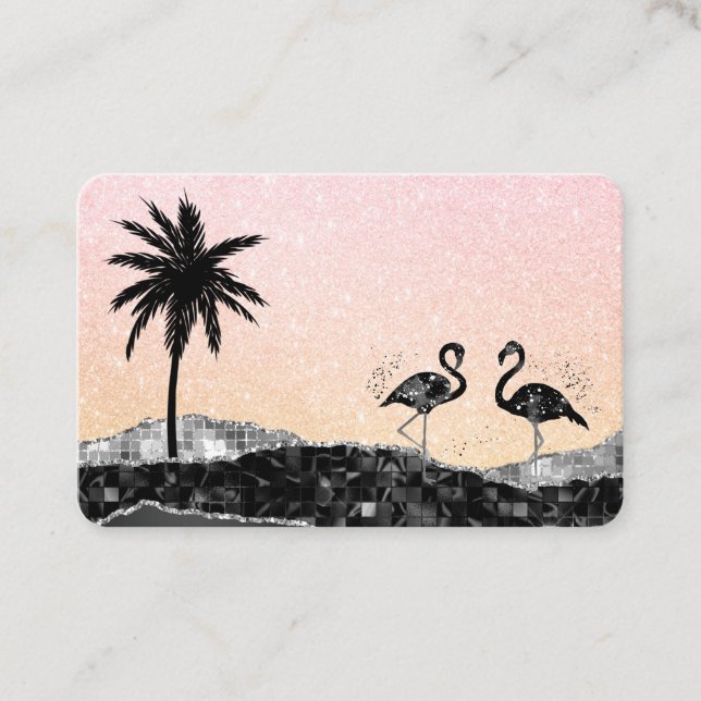 *~* Agate Crystal Palm Tree Tropical Flamingo Business Card (Front)