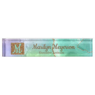 Agate Desk Name Plate Nameplate Purple Blue Gold