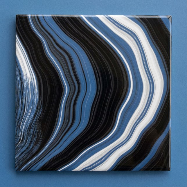 Agate effect, black, white and blue tile (Agate effect, black, white and blue ceramic tile.)
