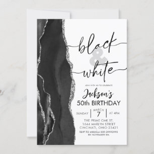 Agate Elegant Black White Birthday Party Invitation