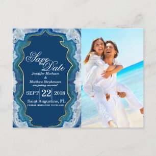 Agate Elegant Pretty Blue Teal Geode Pattern Announcement Postcard