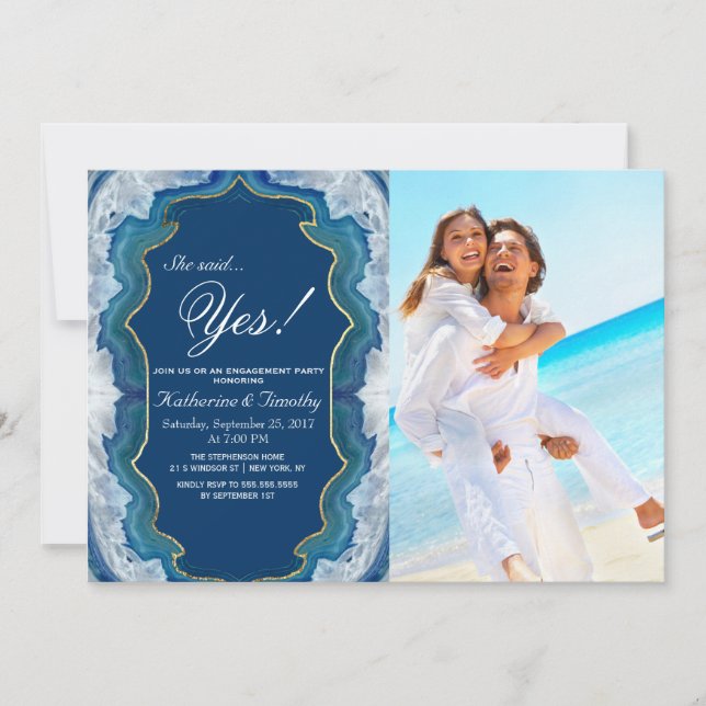 Agate Elegant Pretty Blue Teal Geode Pattern Invitation (Front)