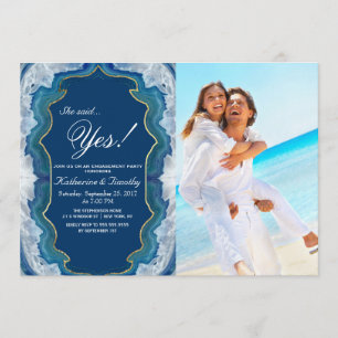 Agate Elegant Pretty Blue Teal Geode Pattern Invitation