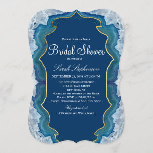 Agate Elegant Pretty Blue Teal Geode Pattern Invitation