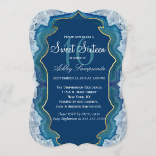Agate Elegant Pretty Blue Teal Geode Pattern Invitation