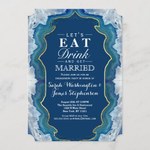 Agate Elegant Pretty Blue Teal Geode Pattern Invitation