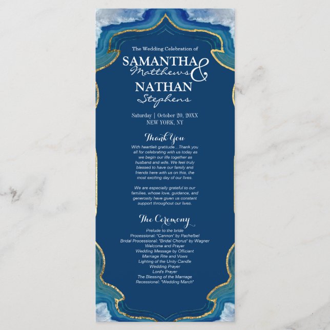 Agate Elegant Pretty Blue Teal Geode Program Programme (Front)