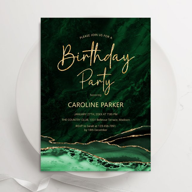 Agate Emerald Green Gold Birthday Any Age Invitation (Creator Uploaded)