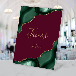 Agate Emerald Green Gold Burgundy Wedding Favours Pedestal Sign