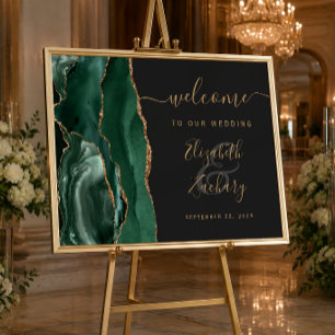 Agate Emerald Green Gold Dark Wedding Welcome Poster