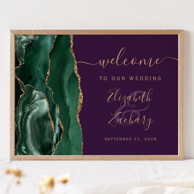 Agate Emerald Green Gold Purple Wedding Welcome Poster (Creator Uploaded)