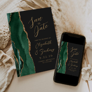 Agate Emerald Green Gold Script Dark Wedding Save The Date