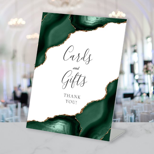 Agate Emerald Green Gold Wedding Cards and Gifts Pedestal Sign (Creator Uploaded)
