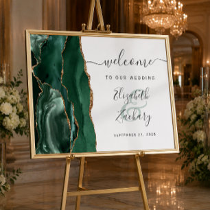 Agate Emerald Green Gold Wedding Welcome Poster