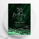 Agate Emerald Green Silver 70th Birthday Invitation<br><div class="desc">Emerald green and silver agate 70th birthday party invitation. Elegant modern design featuring watercolor agate marble geode background,  faux glitter silver and typography script font. Trendy invite card perfect for a stylish women's bday celebration. Printed Zazzle invitations or instant download digital printable template.</div>