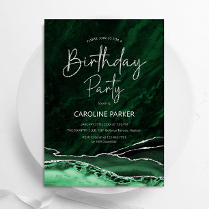 Agate Emerald Green Silver Birthday Any Age Invitation