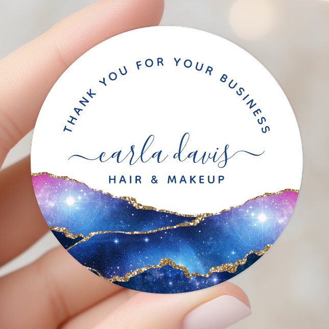 Agate Galaxy Celestial Stars Business Thank You Classic Round Sticker (Creator Uploaded)