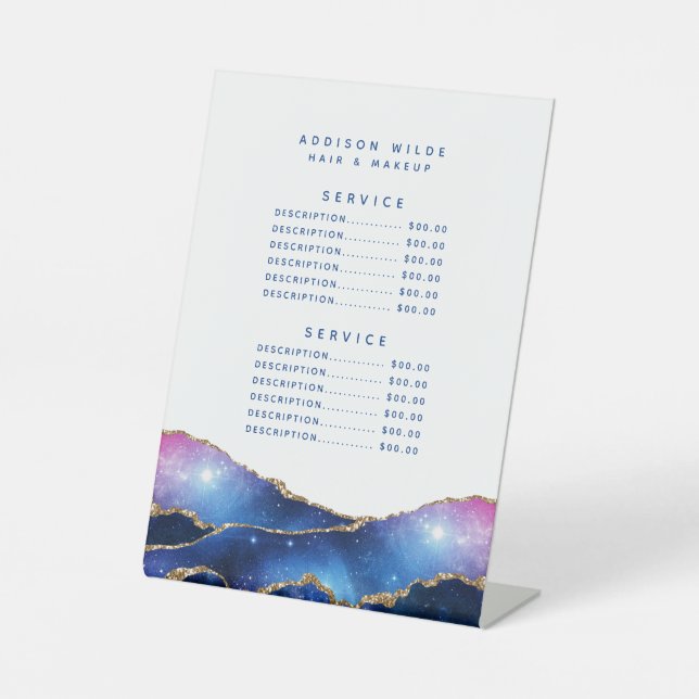 Agate Galaxy Celestial Stars Salon Service Price Pedestal Sign (Front)
