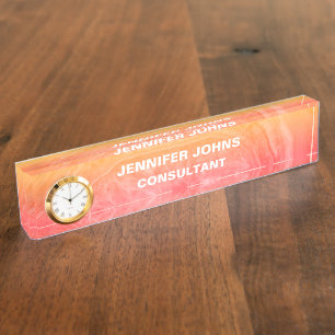 Agate Gemstone Abstract Pink Crystal Patterns Nameplate