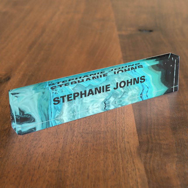 Agate Gemstone Geode Abstract Art Custom Name Cute Nameplate (Side)