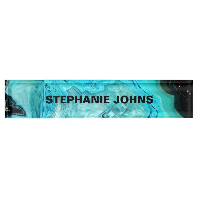 Agate Gemstone Geode Custom Name Abstract Monogram Nameplate (Front)