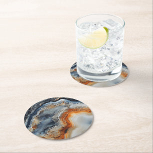 Agate Gemstone Pattern Round Paper Coaster