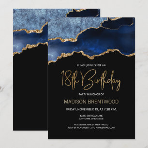 Agate Geode Blue Gold 18th Birthday Party Invitation