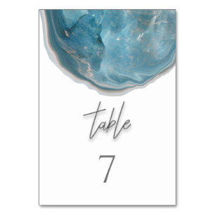 Agate geode blue rose gold calligraphy table number