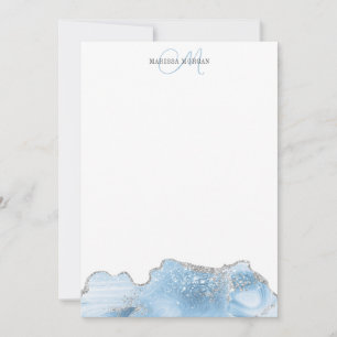 Agate Geode Blue Silver Monogram Card