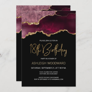 Agate Geode Burgundy Gold 18th Birthday Party Invitation
