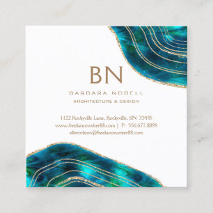 Agate Geode Cosmic Crystals Blue Green Glitter Square Business Card