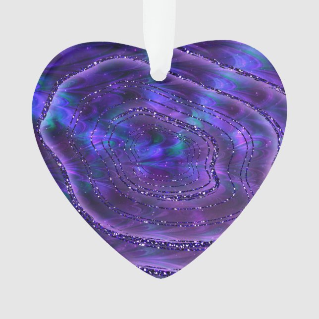 Agate Geode Cosmic Crystals Purple Glitter Ornament (Front)
