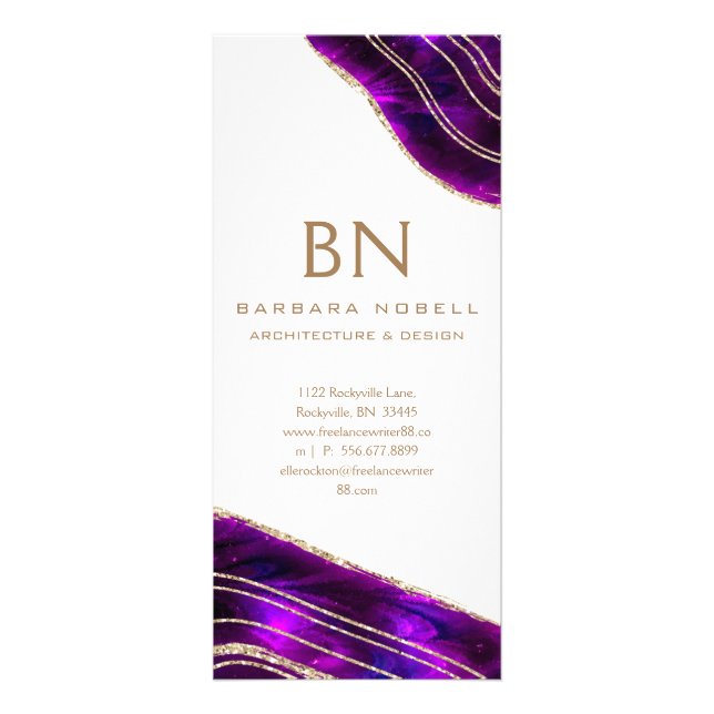 Agate Geode Cosmic Crystals Purple Gold Glitter Rack Card (Front)